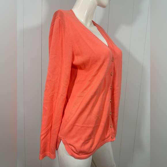 Talbots Women Orange V-neck Cardigan Long Sleeve Button Front Sz M Cotton Rayon - Picture 4 of 9